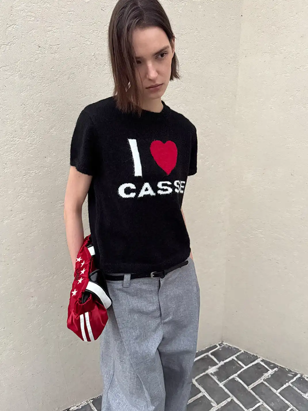 CasseSango | "I Love Casse" Regular Shoulder Wool T-Shirt