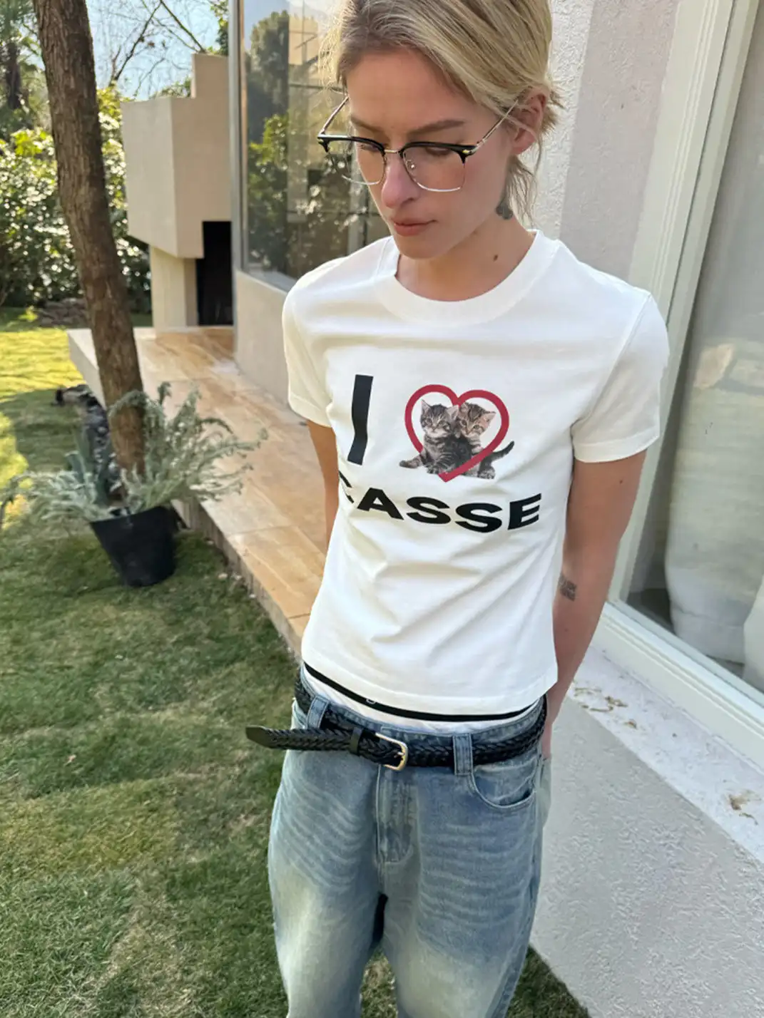 CasseSango | Heart Cat Print T-Shirt