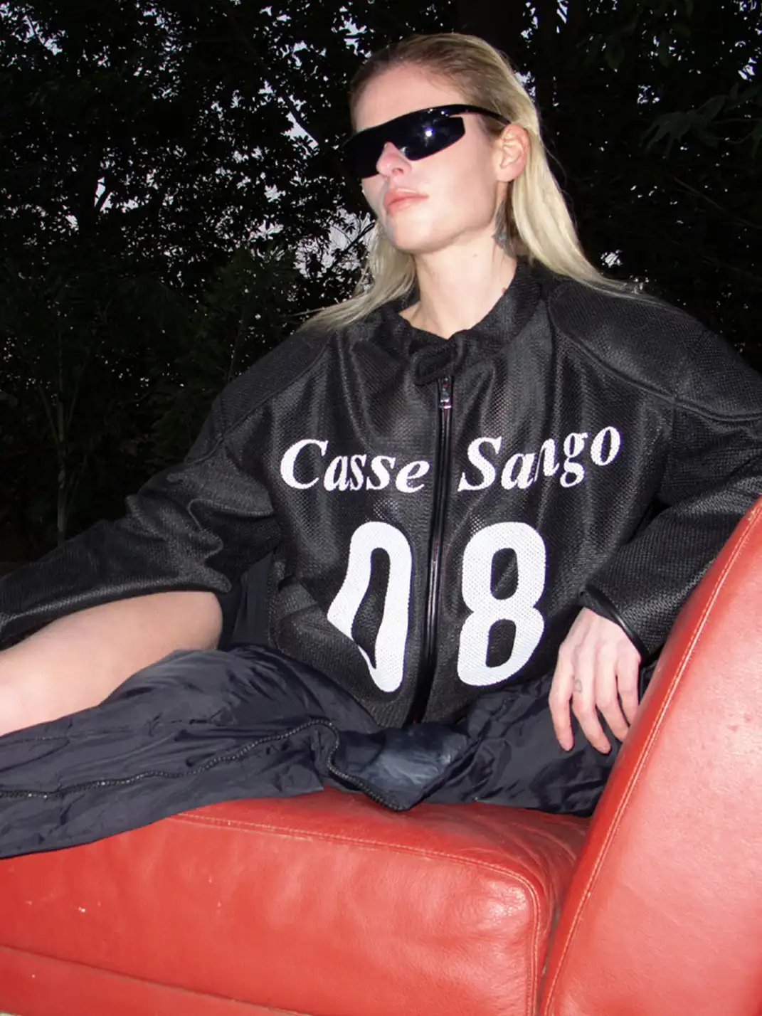 CasseSango | Mesh Panel Leather Patch Zip Jacket