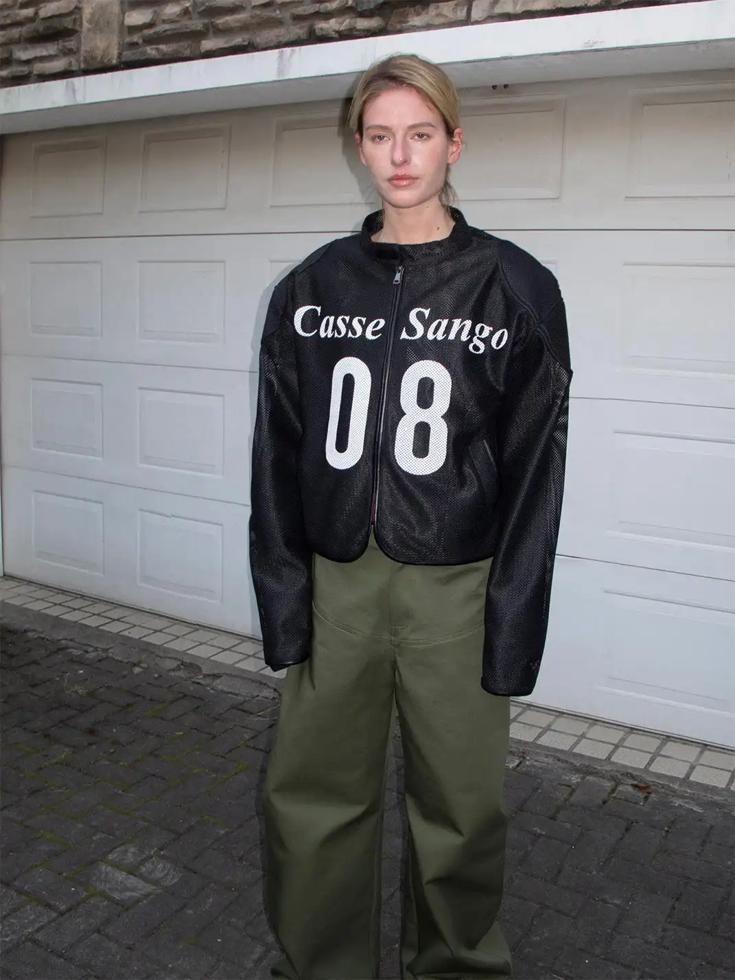CasseSango | Mesh Panel Leather Patch Zip Jacket
