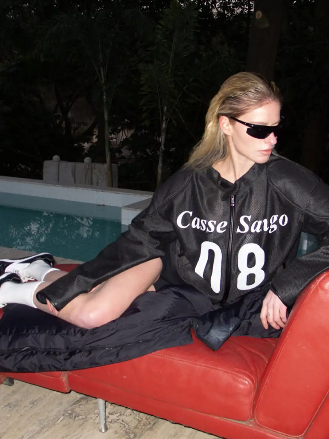 CasseSango | Mesh Panel Leather Patch Zip Jacket