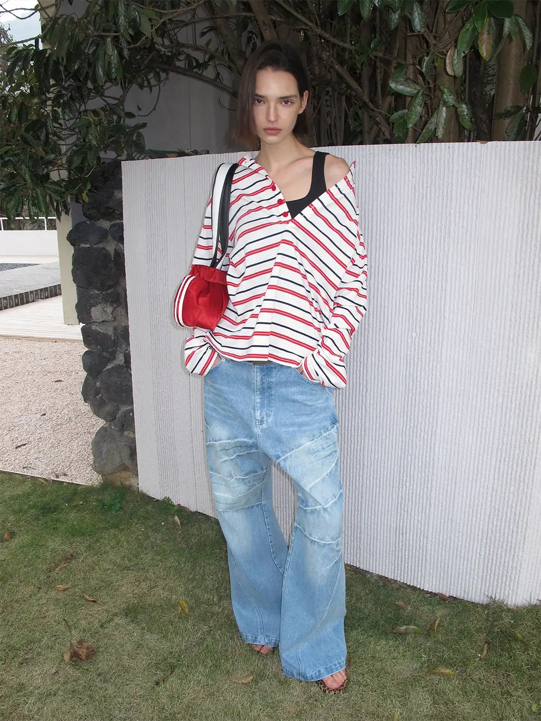 CasseSango | Color-Block Striped Henley T-Shirt