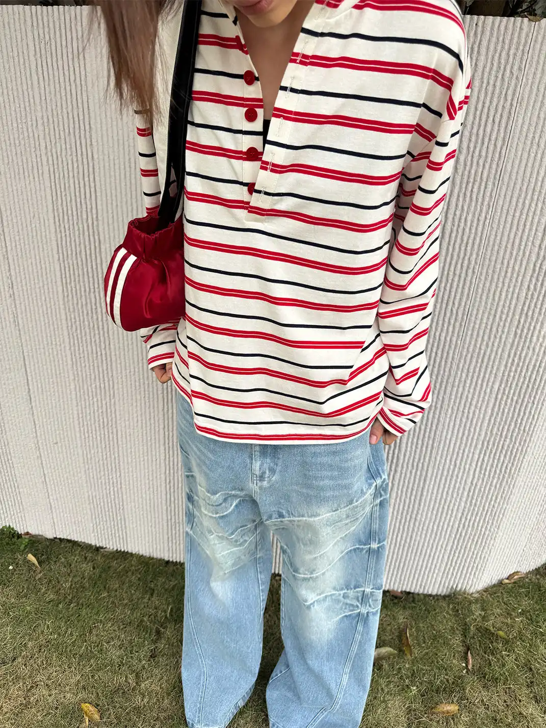CasseSango | Color-Block Striped Henley T-Shirt