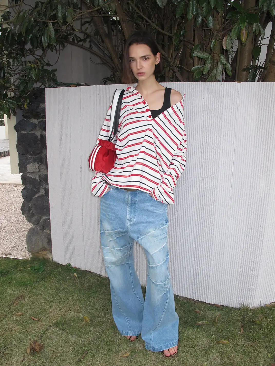 CasseSango | Color-Block Striped Henley T-Shirt