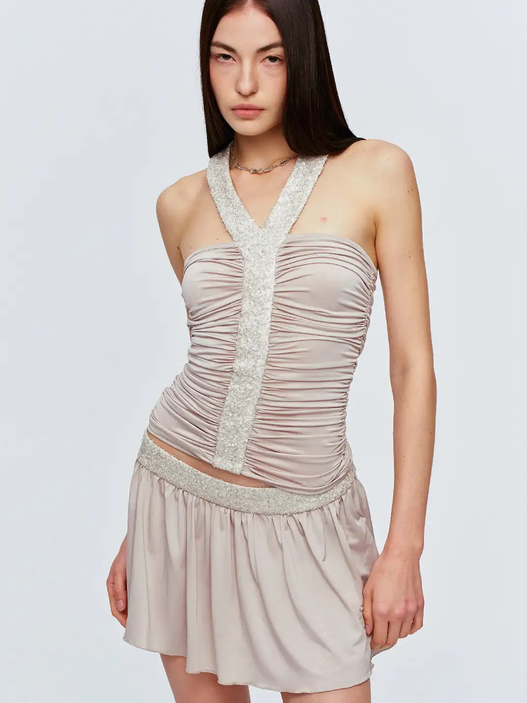 CSFC | Champagne Skin Tone Sequin Patchwork Mini Skirt
