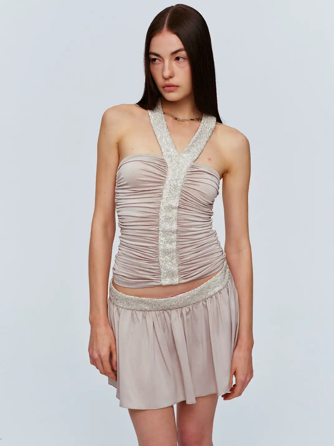 CSFC | Champagne Skin Tone Sequin Patchwork Mini Skirt