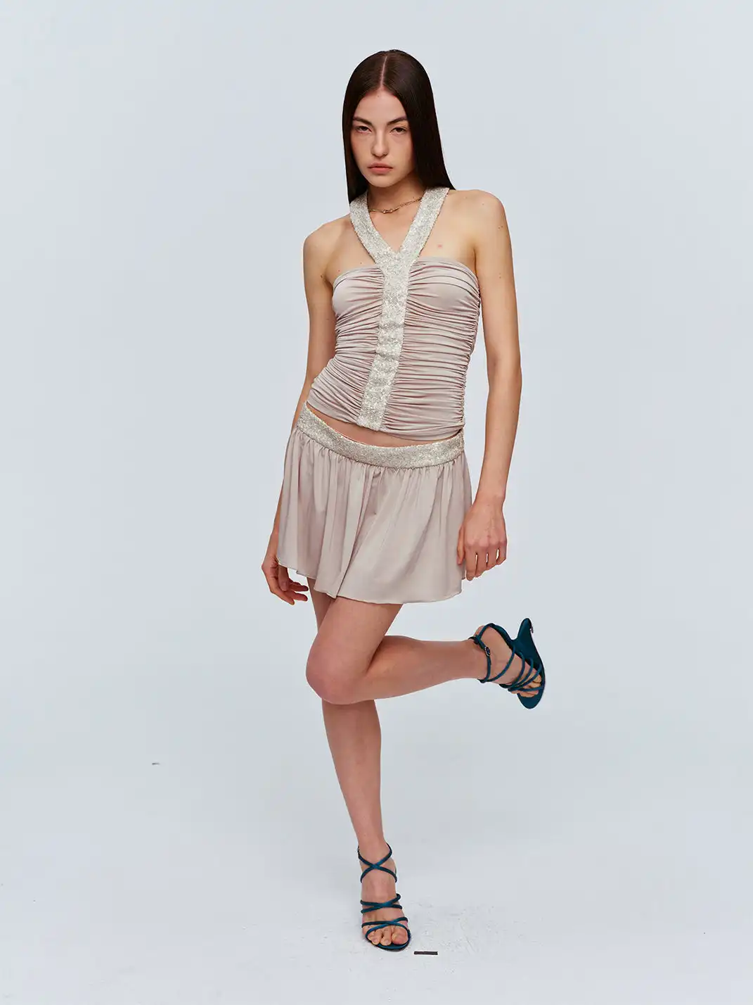 CSFC | Champagne Skin Tone Sequin Patchwork Mini Skirt