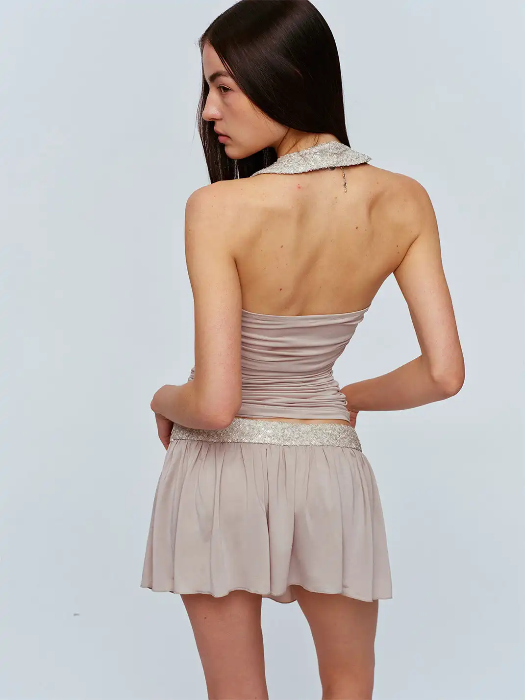 CSFC | Champagne Skin Tone Sequin Patchwork Mini Skirt