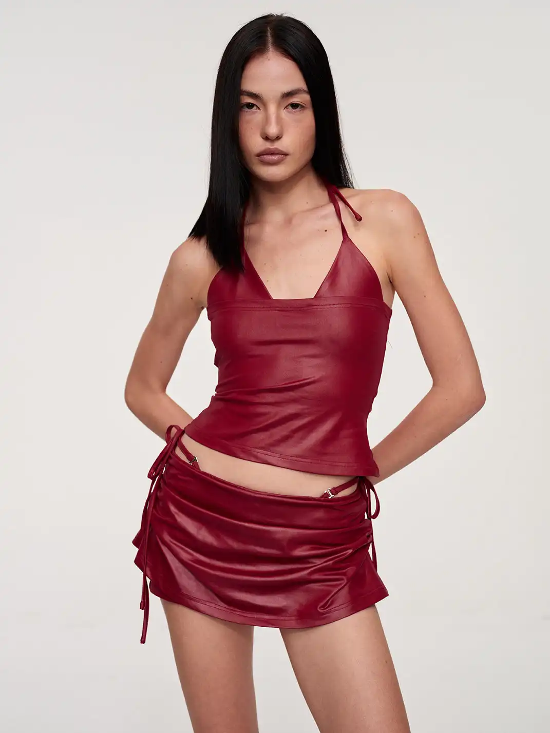 CSFC | Faux Leather Two-In-One Halter Top