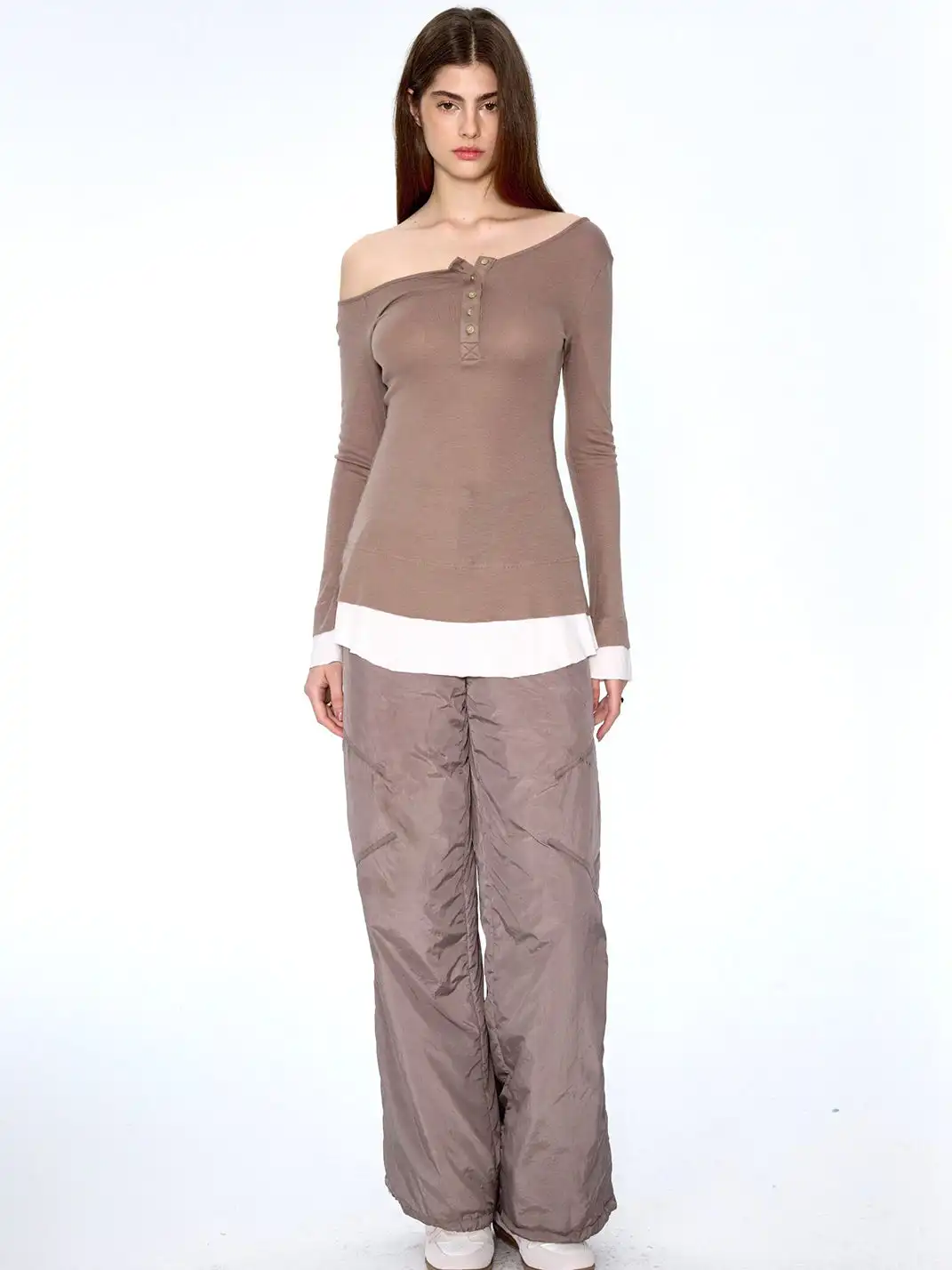 CSFC | Asymmetrical Shoulder Henley Dress