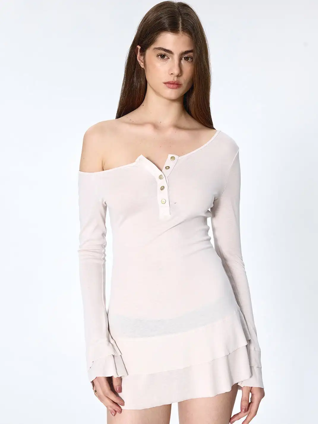 CSFC | Asymmetrical Shoulder Henley Dress