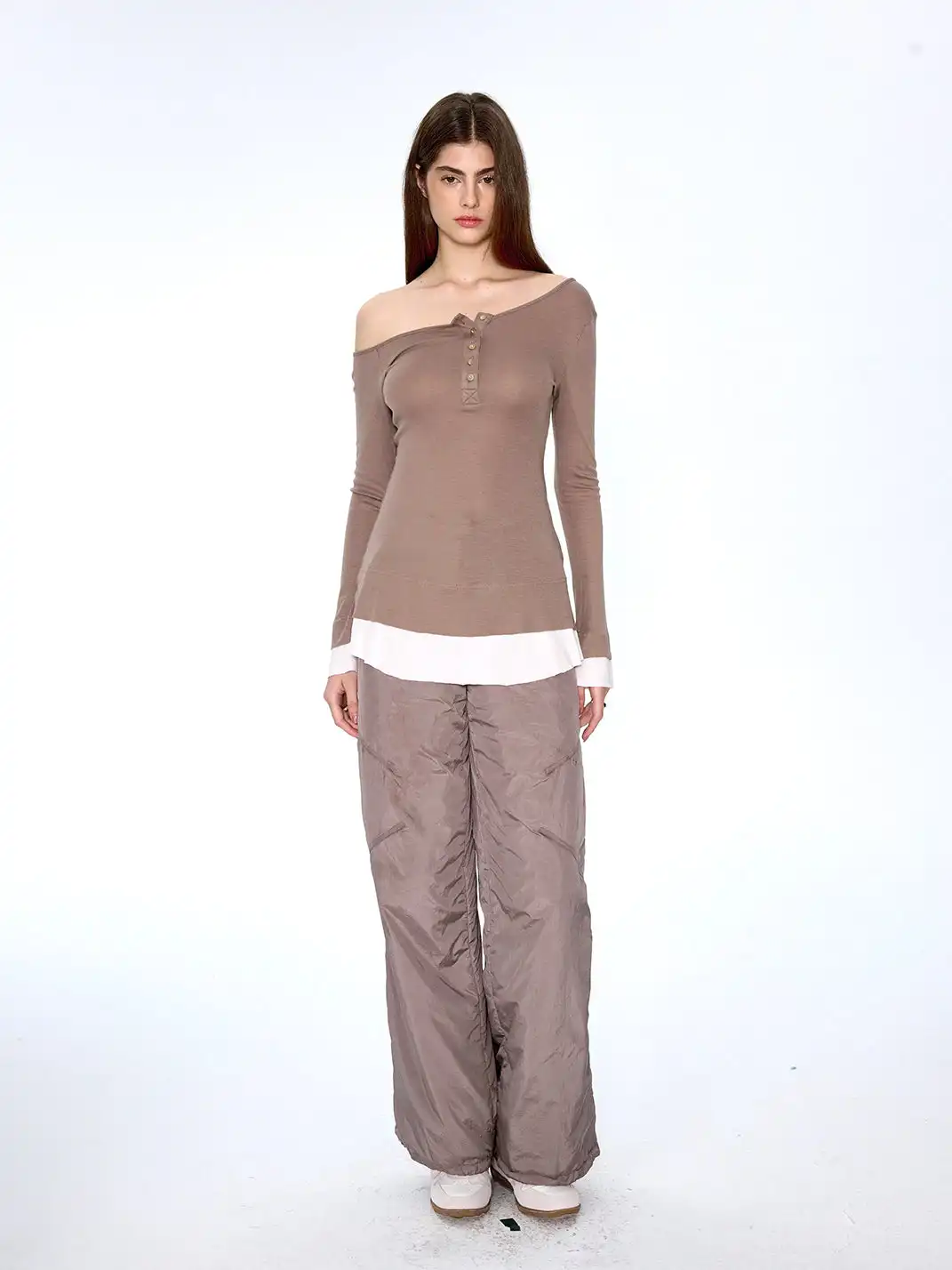 CSFC | Asymmetrical Shoulder Henley Dress