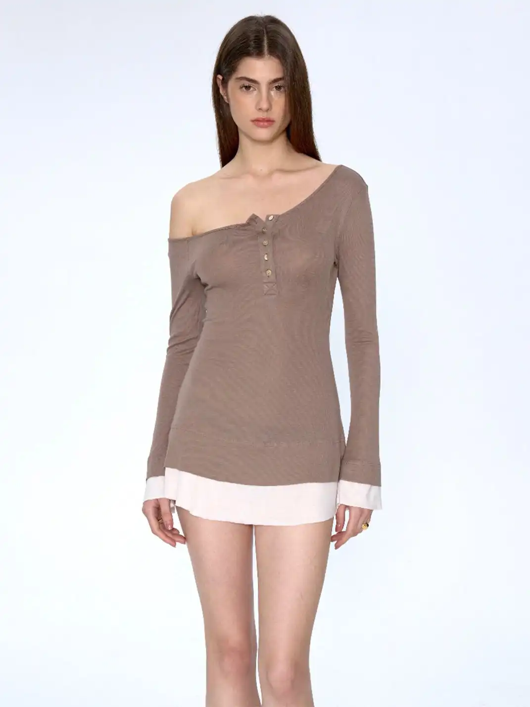 CSFC | Asymmetrical Shoulder Henley Dress