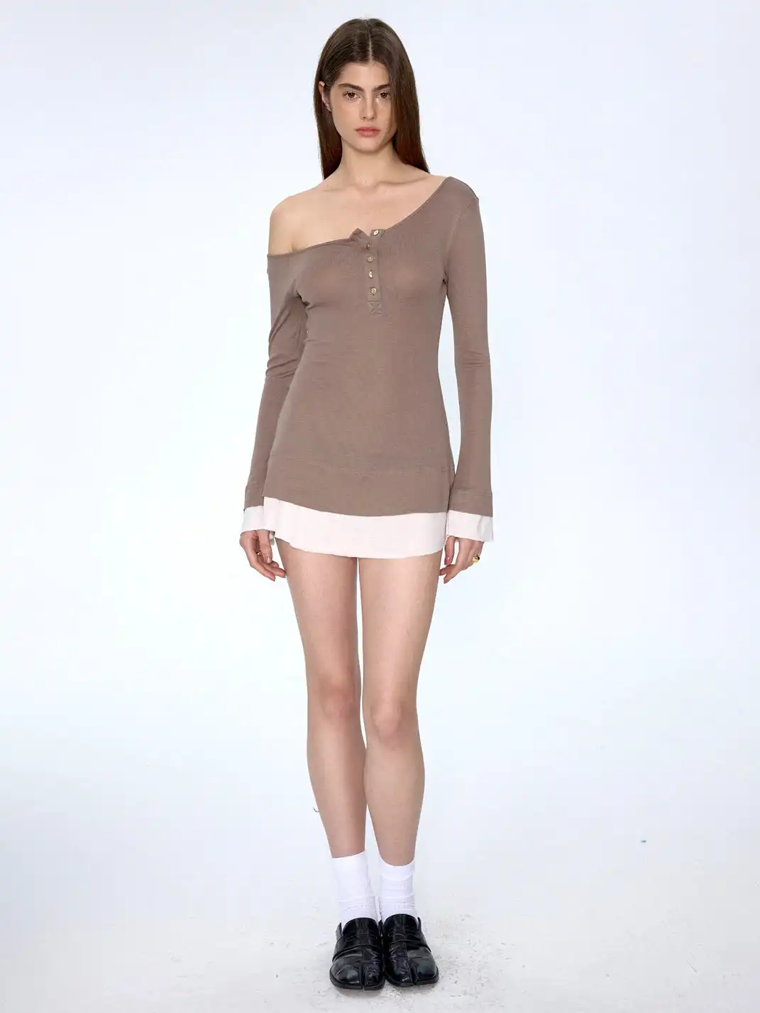 CSFC | Asymmetrical Shoulder Henley Dress