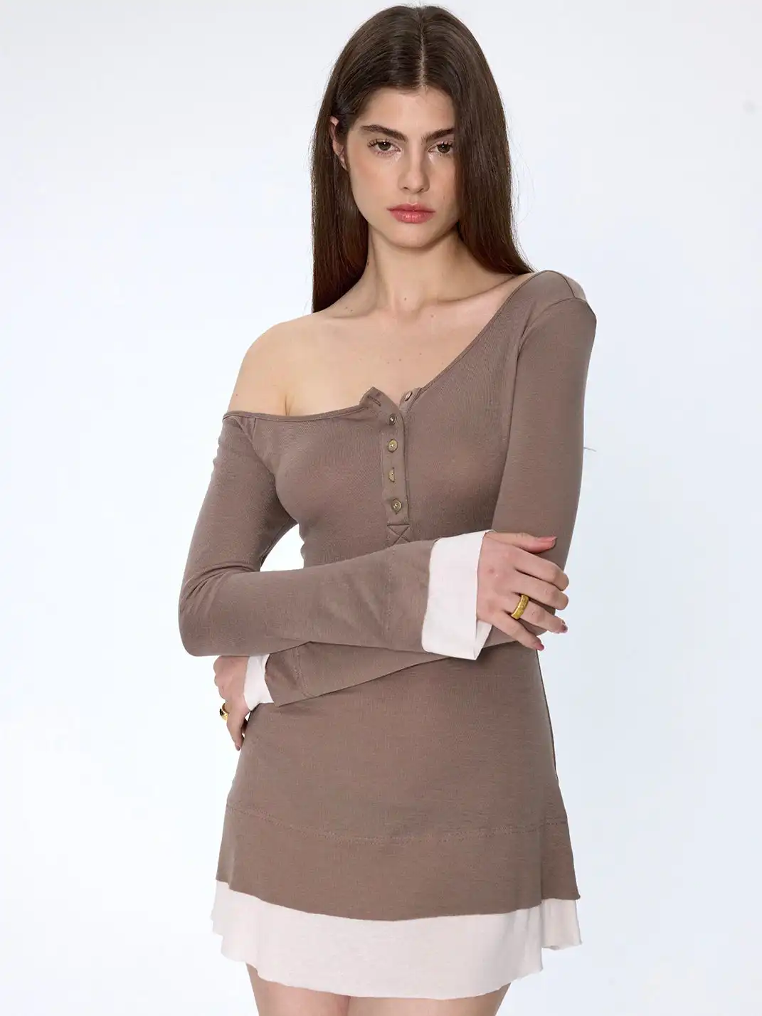 CSFC | Asymmetrical Shoulder Henley Dress