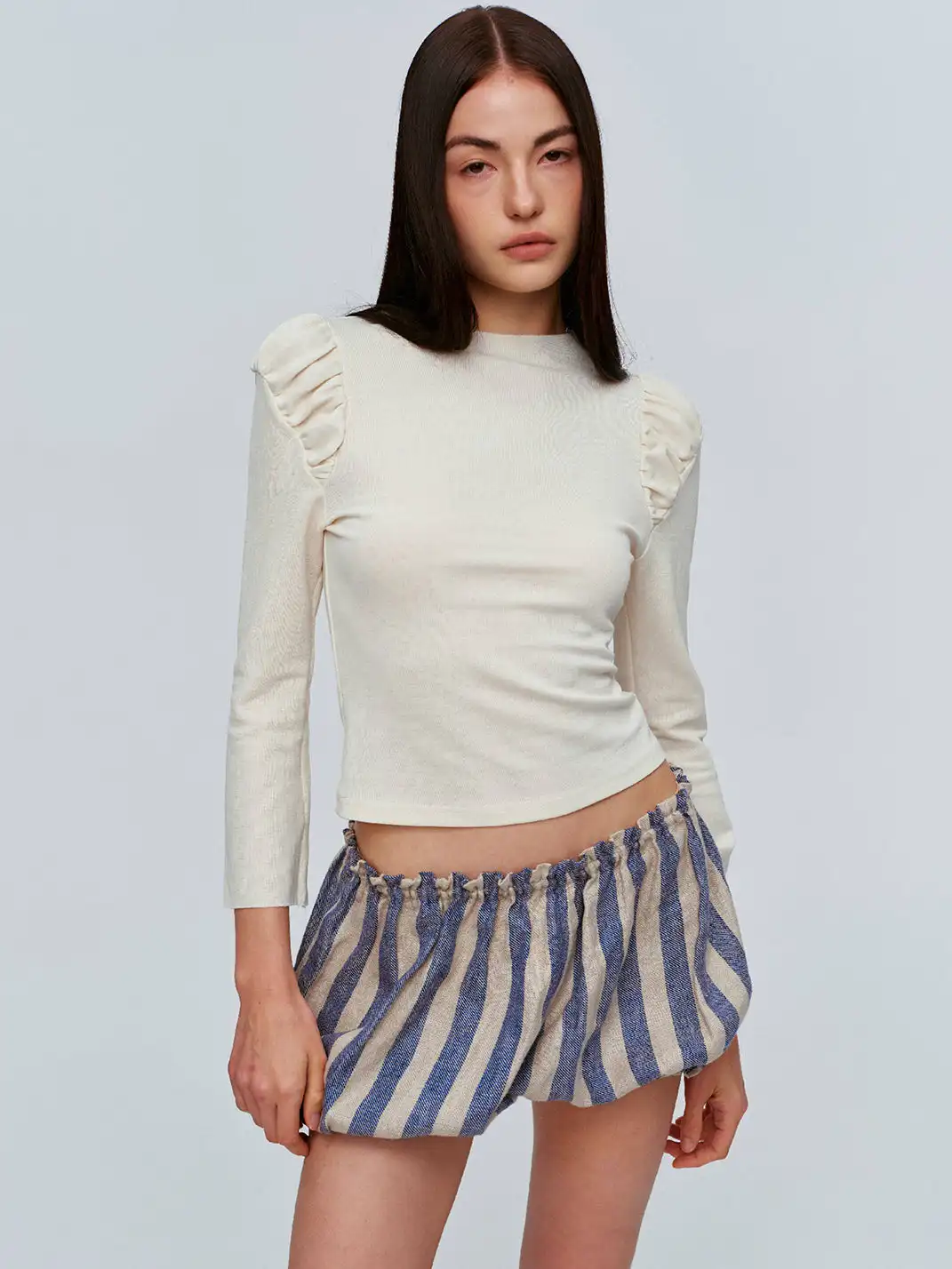 CSFC | Blue White Striped Linen Bloomers Shorts