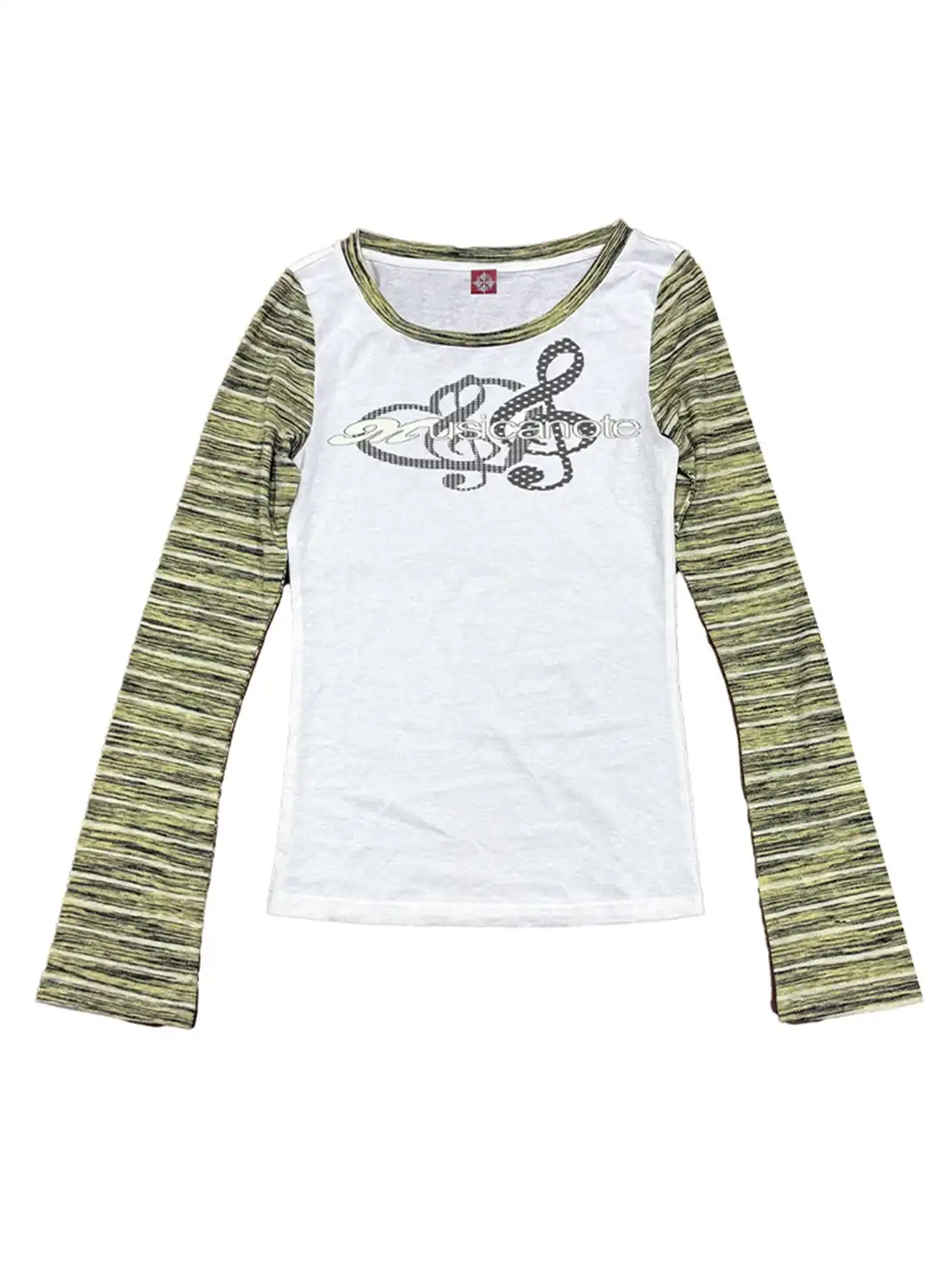DETW | Musical Note Print Three-Color Stripe Spliced T-Shirt