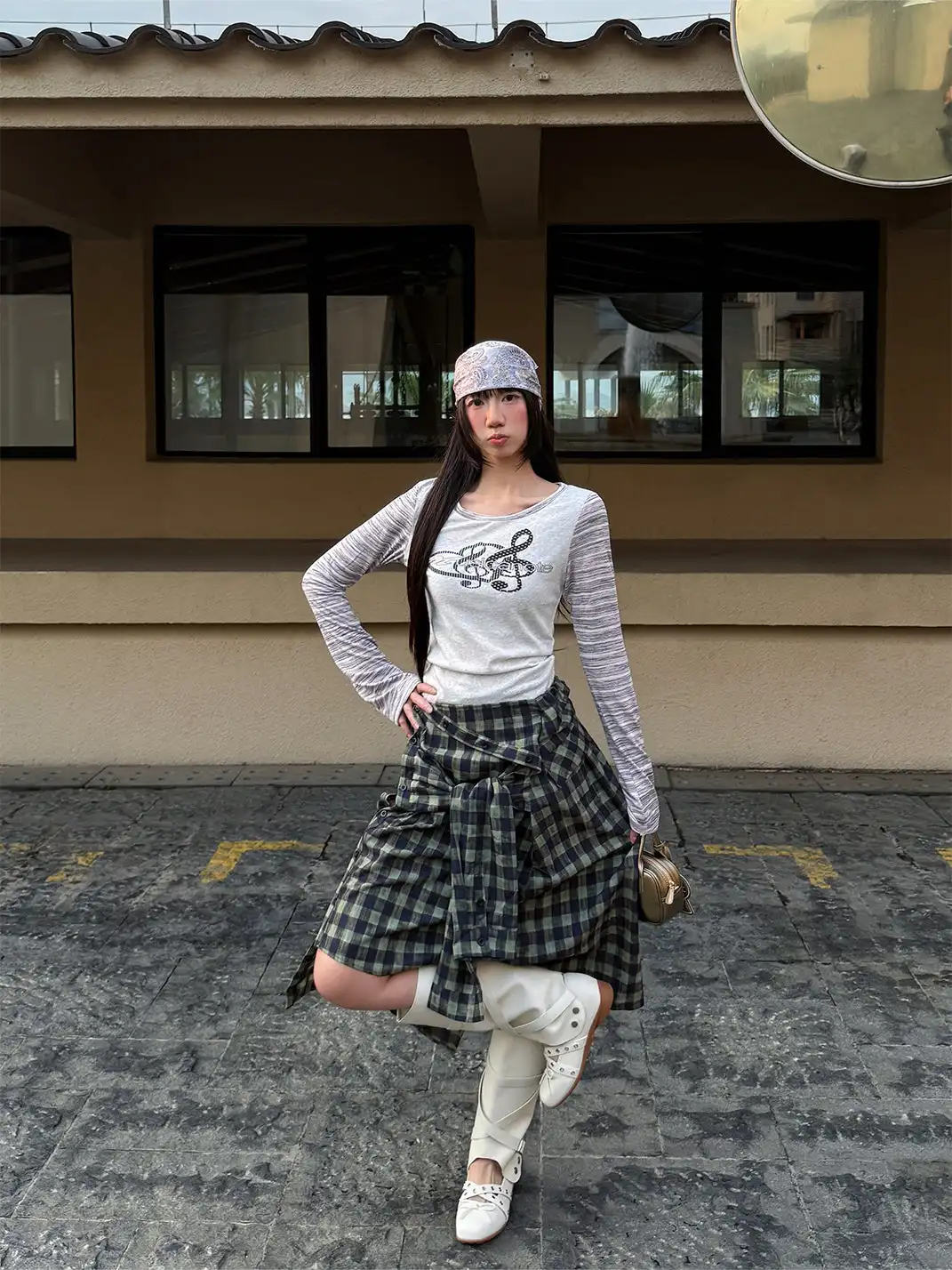 DETW | Musical Note Print Three-Color Stripe Spliced T-Shirt