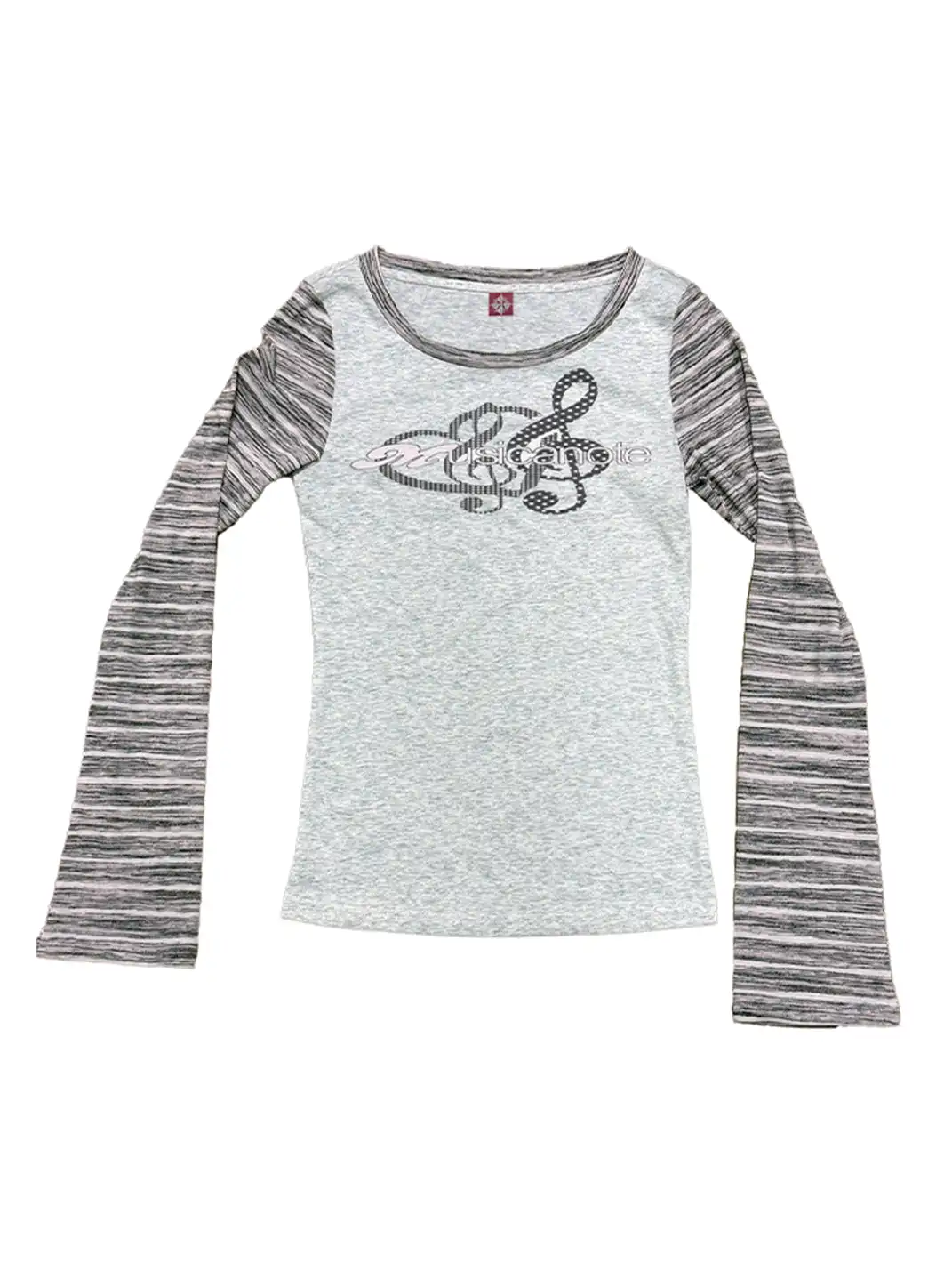 DETW | Musical Note Print Three-Color Stripe Spliced T-Shirt