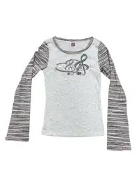 DETW | Musical Note Print Three-Color Stripe Spliced T-Shirt