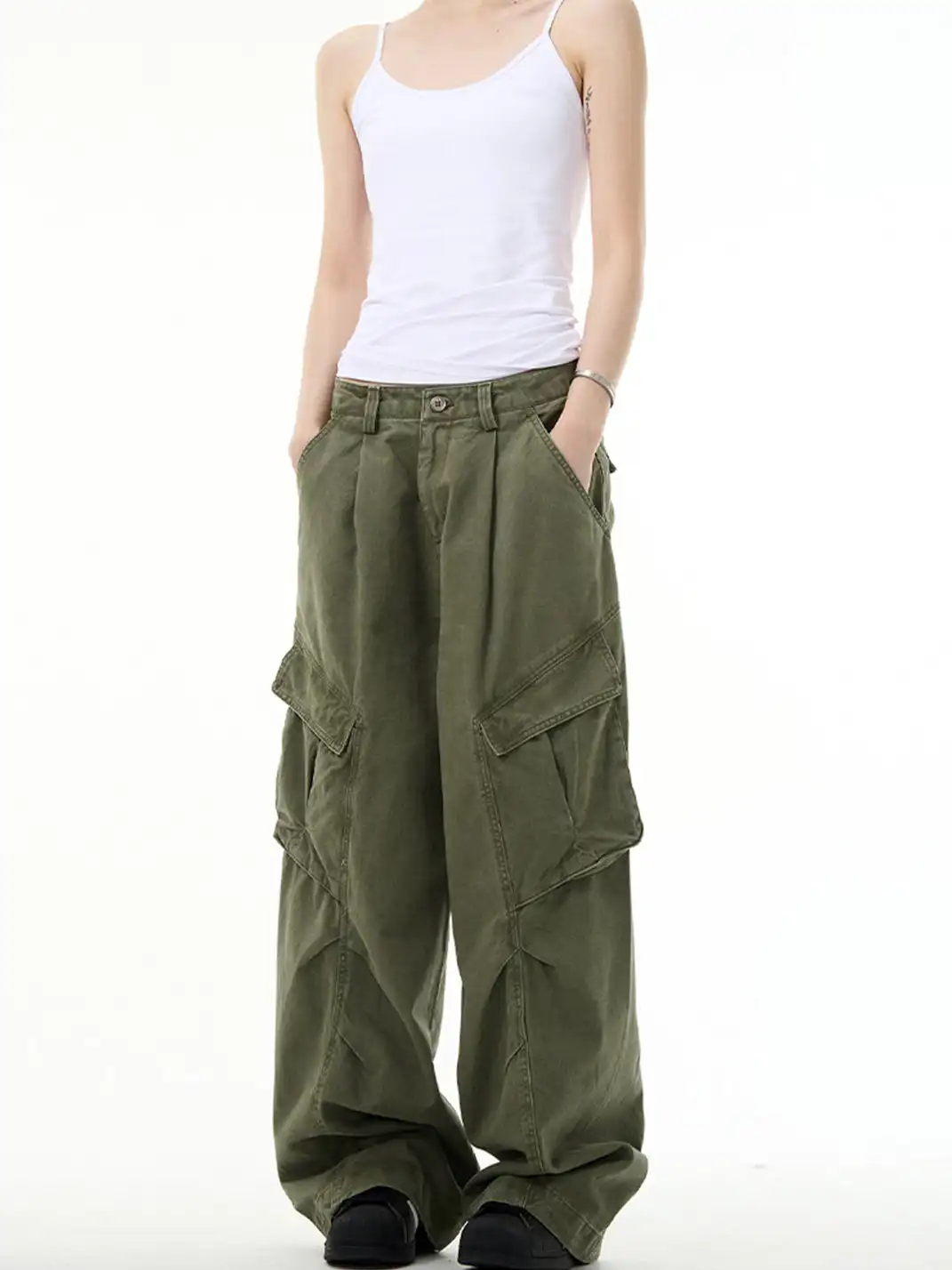 MADWITCH | Vintage Deconstructed & Ruched Straight-Leg Trousers
