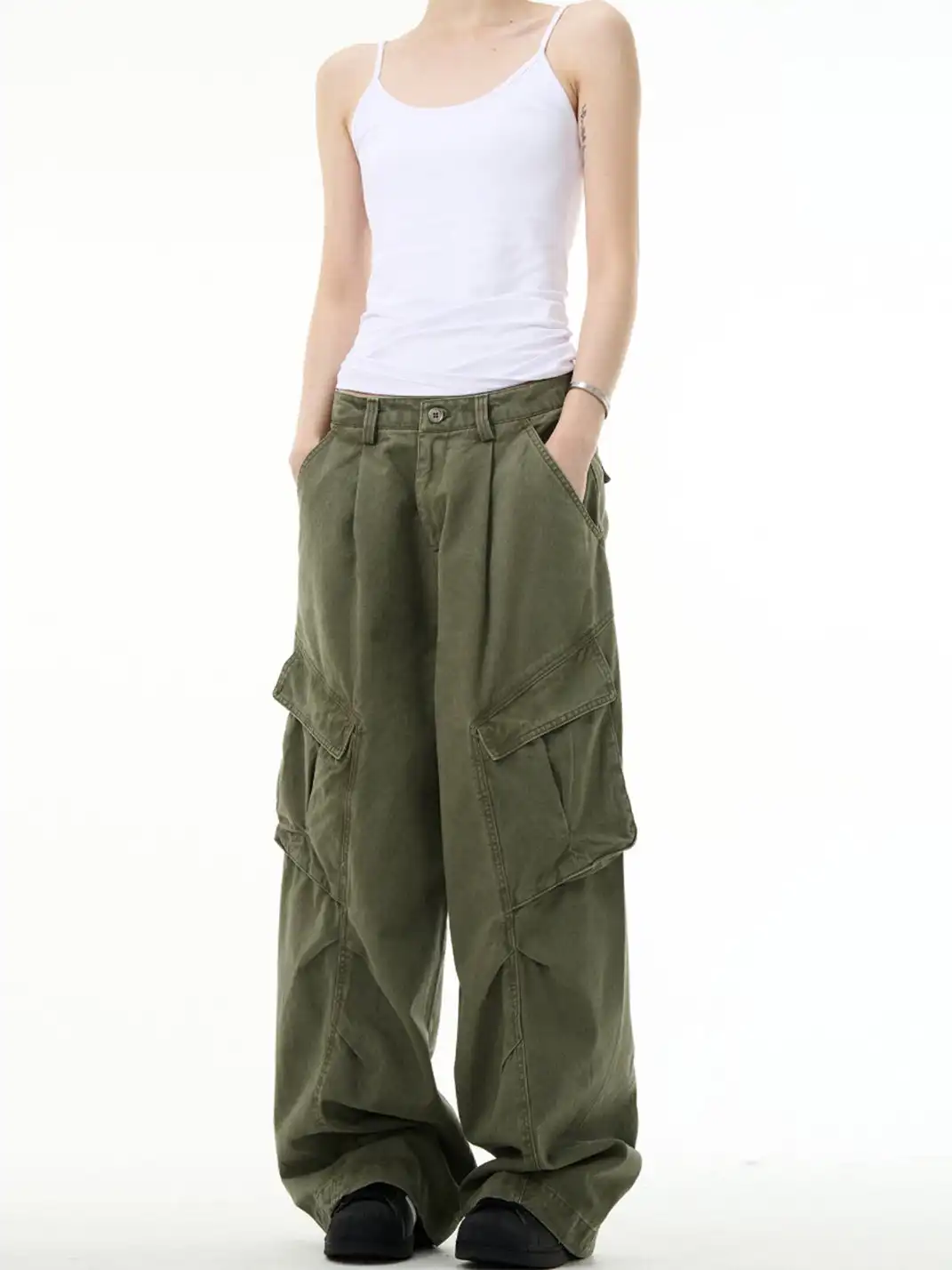 MADWITCH | Vintage Deconstructed & Ruched Straight-Leg Trousers