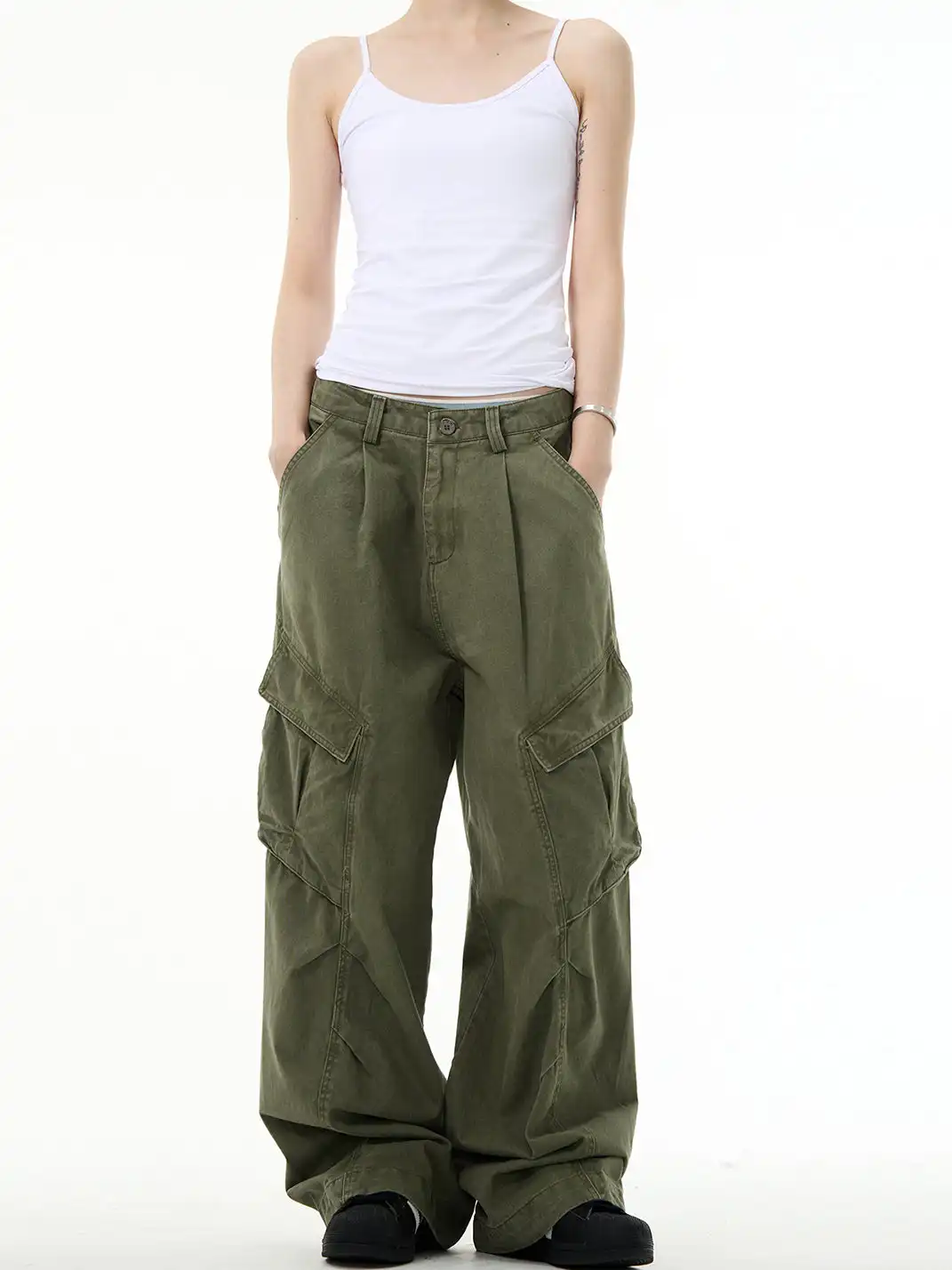 MADWITCH | Vintage Deconstructed & Ruched Straight-Leg Trousers