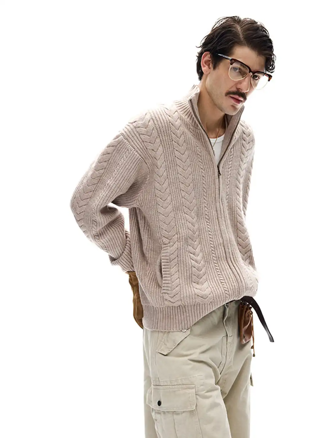 MADWITCH | Braided Cable Texture Knitted Sweater