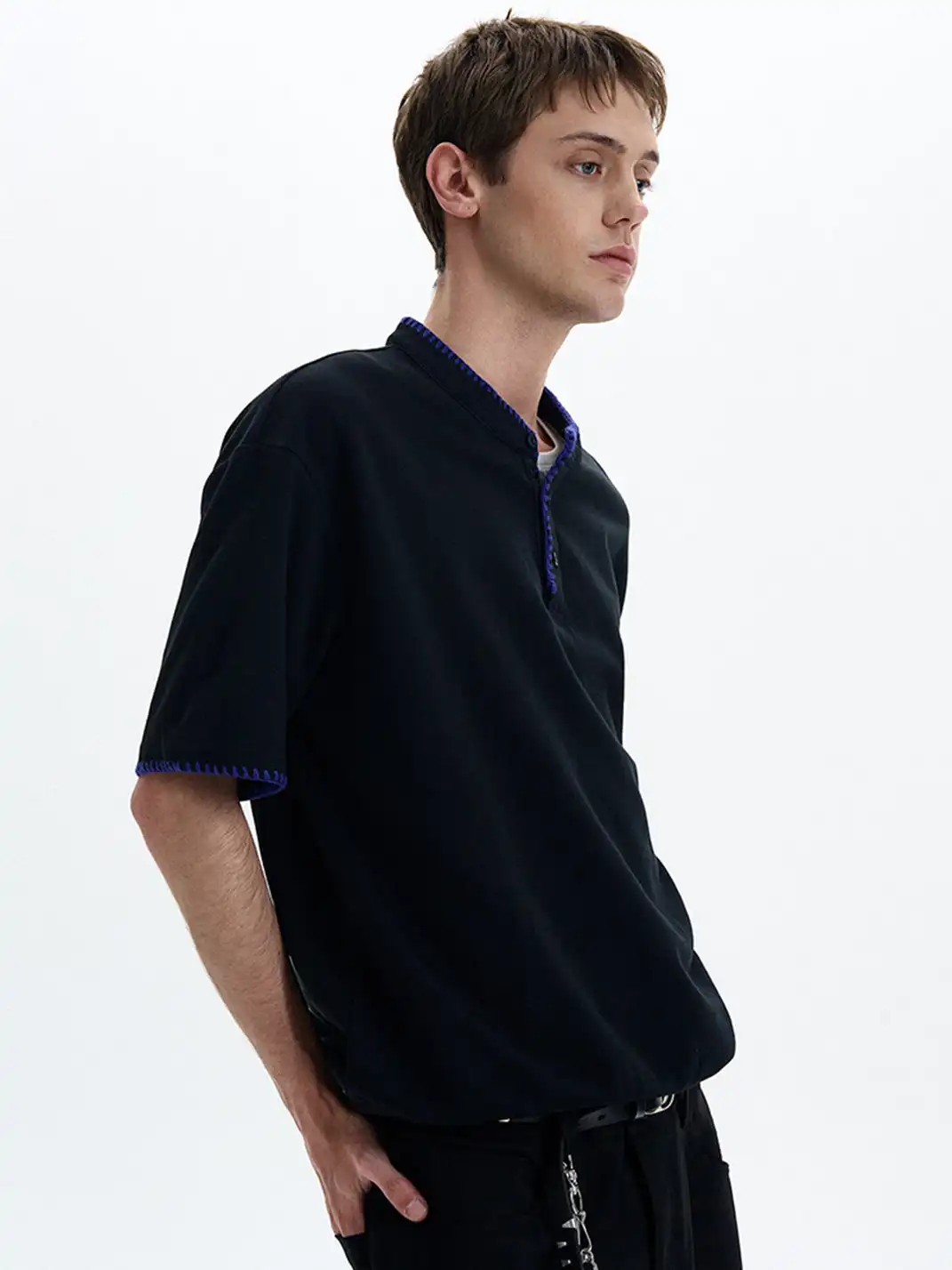 MADWITCH | Hand Stitched Henley Neck T-Shirt