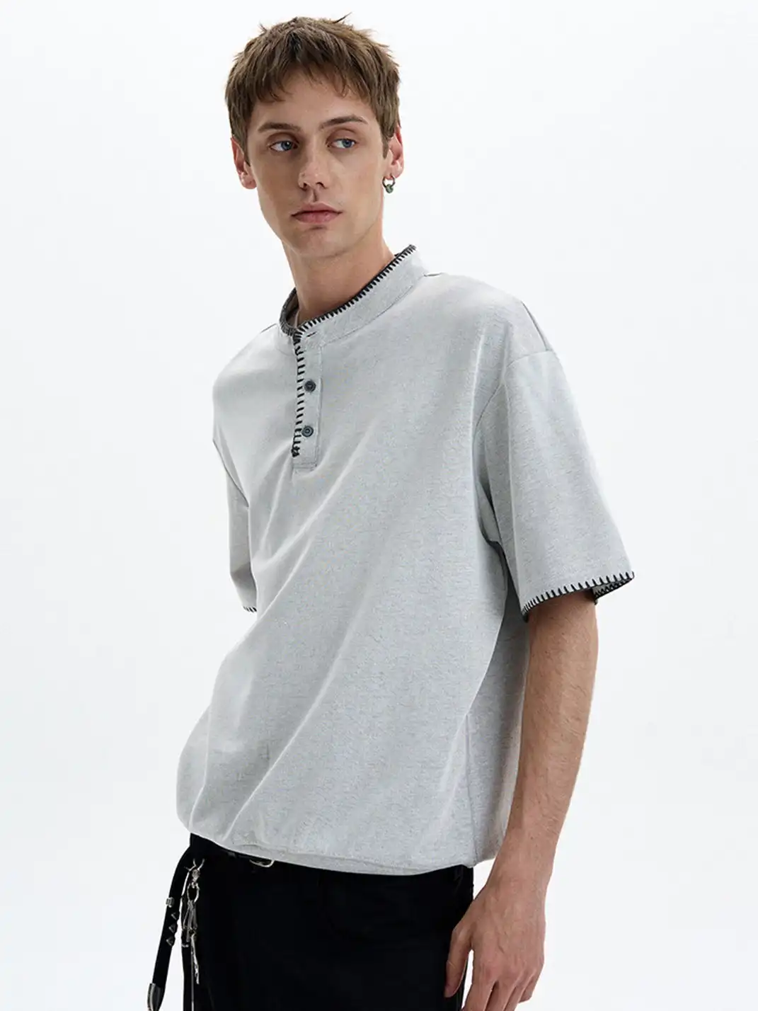 MADWITCH | Hand Stitched Henley Neck T-Shirt