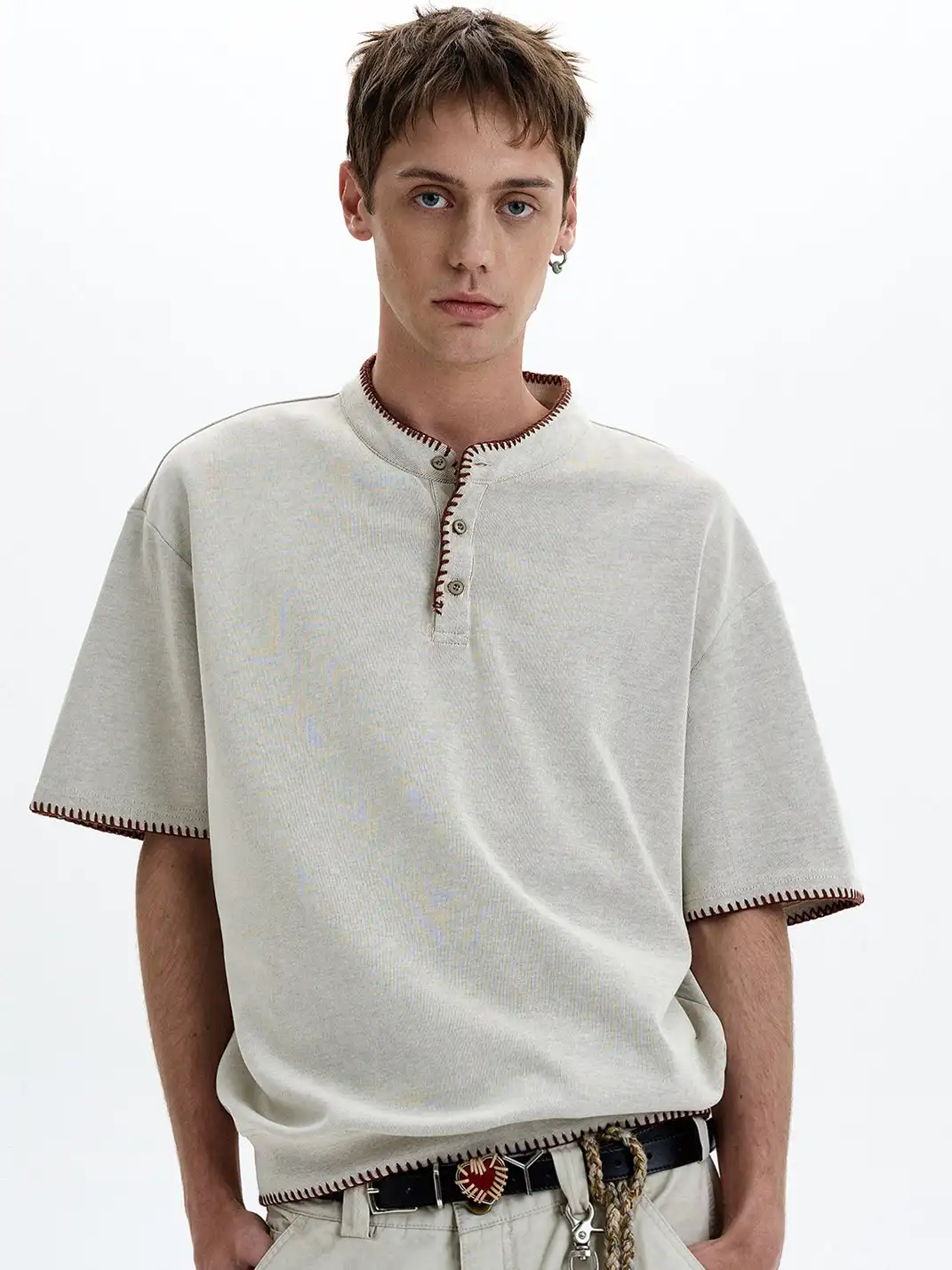 MADWITCH | Hand Stitched Henley Neck T-Shirt
