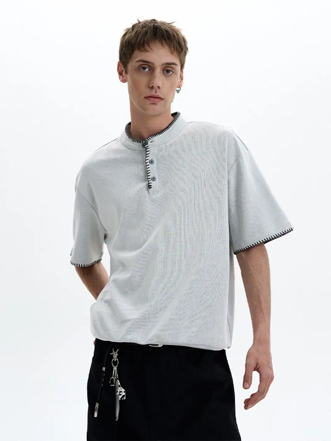 MADWITCH | Hand Stitched Henley Neck T-Shirt