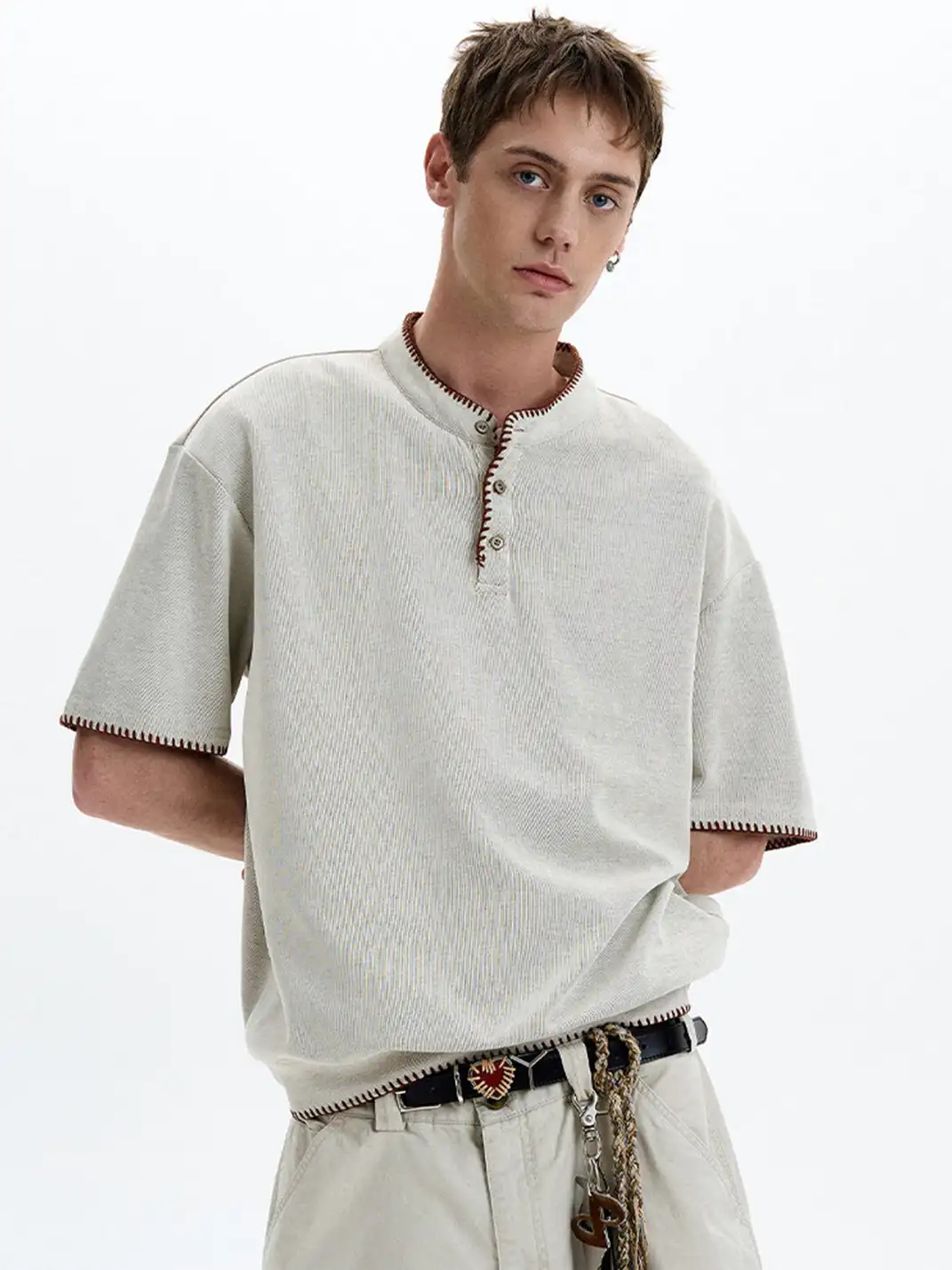 MADWITCH | Hand Stitched Henley Neck T-Shirt
