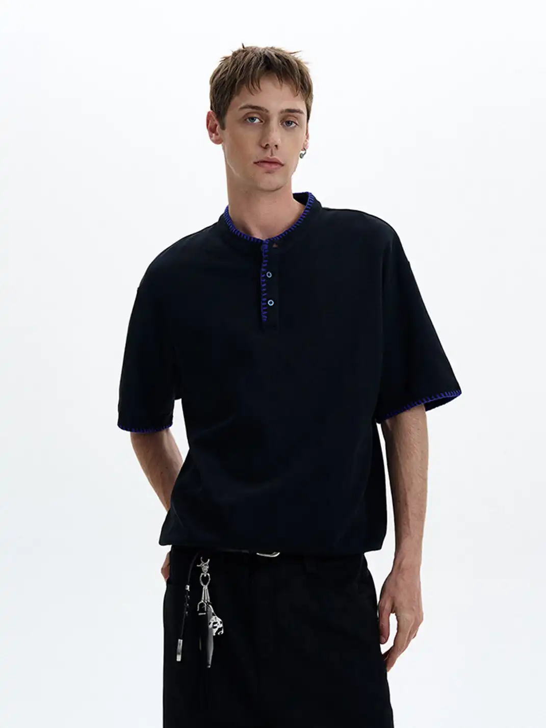 MADWITCH | Hand Stitched Henley Neck T-Shirt