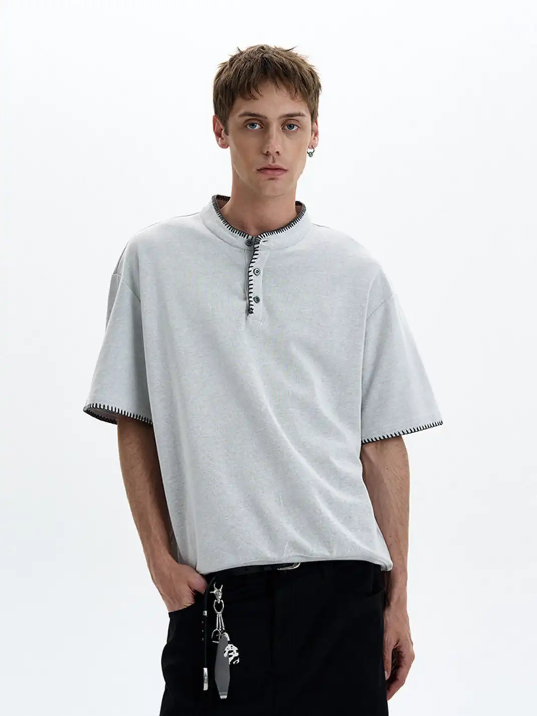 MADWITCH | Hand Stitched Henley Neck T-Shirt
