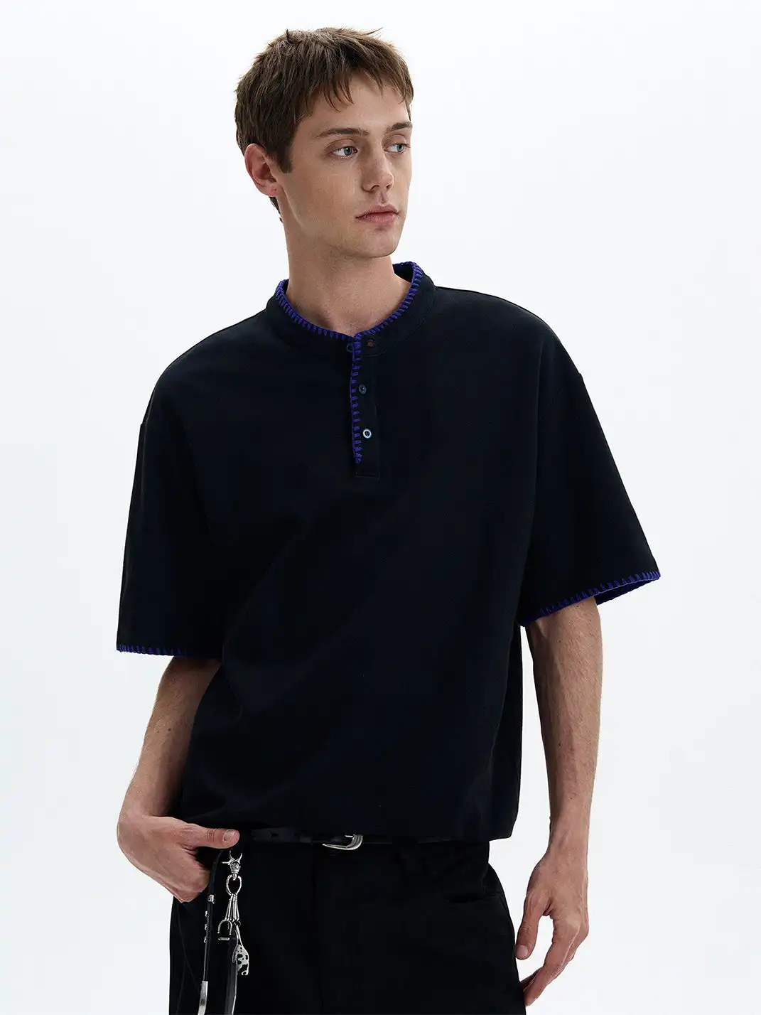 MADWITCH | Hand Stitched Henley Neck T-Shirt