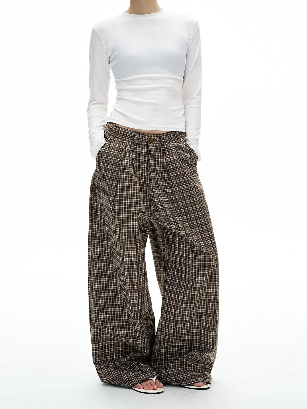MADWITCH | Pleated Plaid Casual Pants