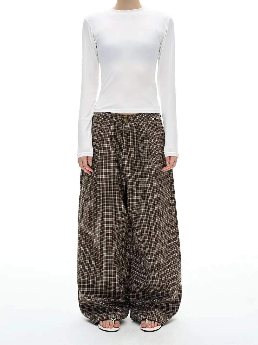 MADWITCH | Pleated Plaid Casual Pants