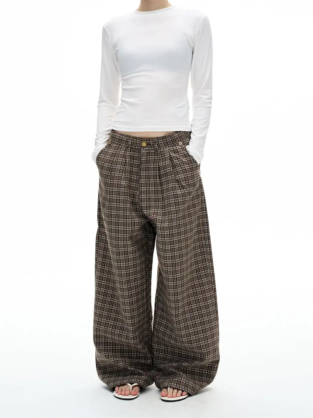 MADWITCH | Pleated Plaid Casual Pants
