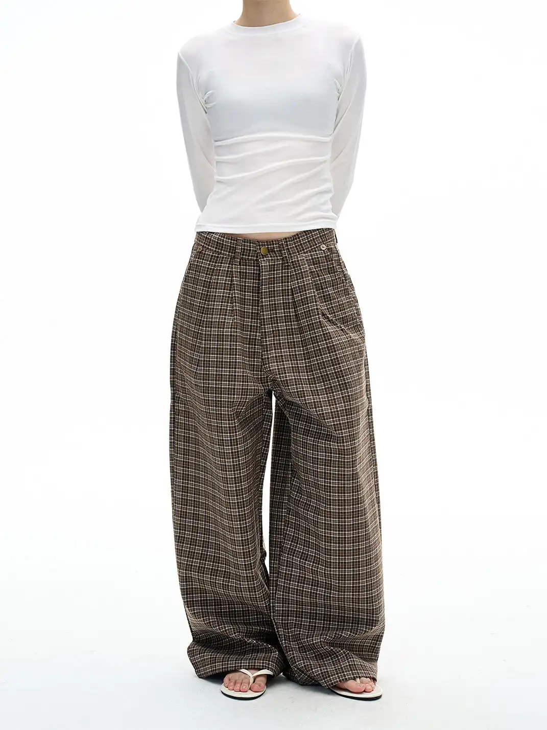 MADWITCH | Pleated Plaid Casual Pants