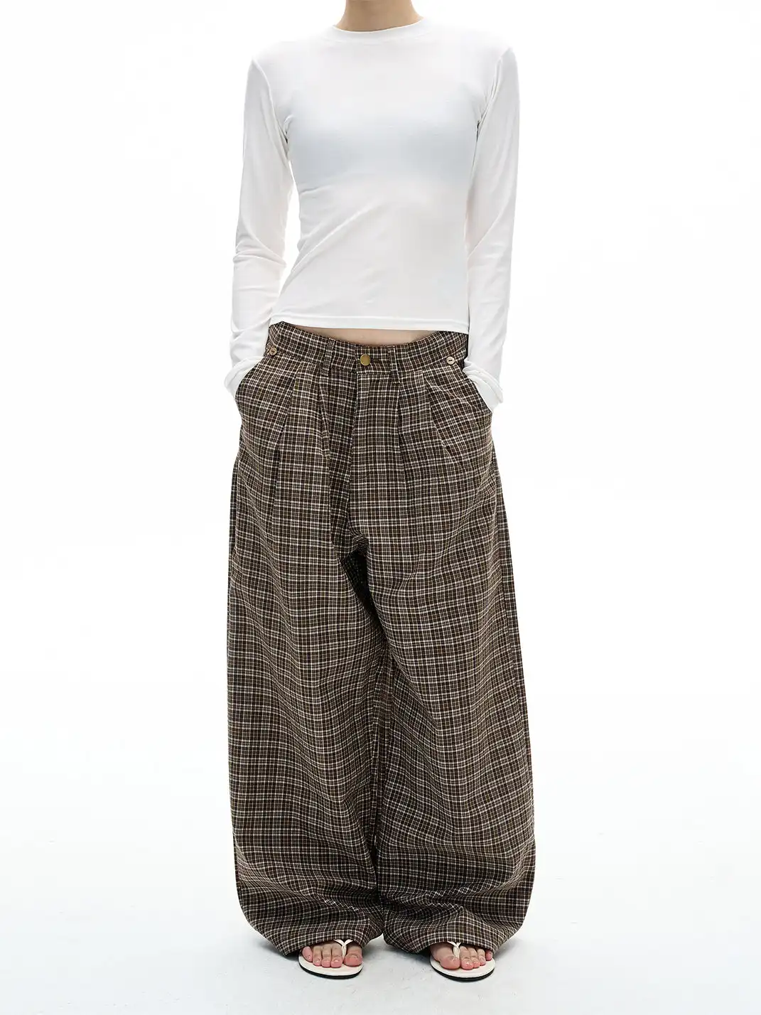 MADWITCH | Pleated Plaid Casual Pants