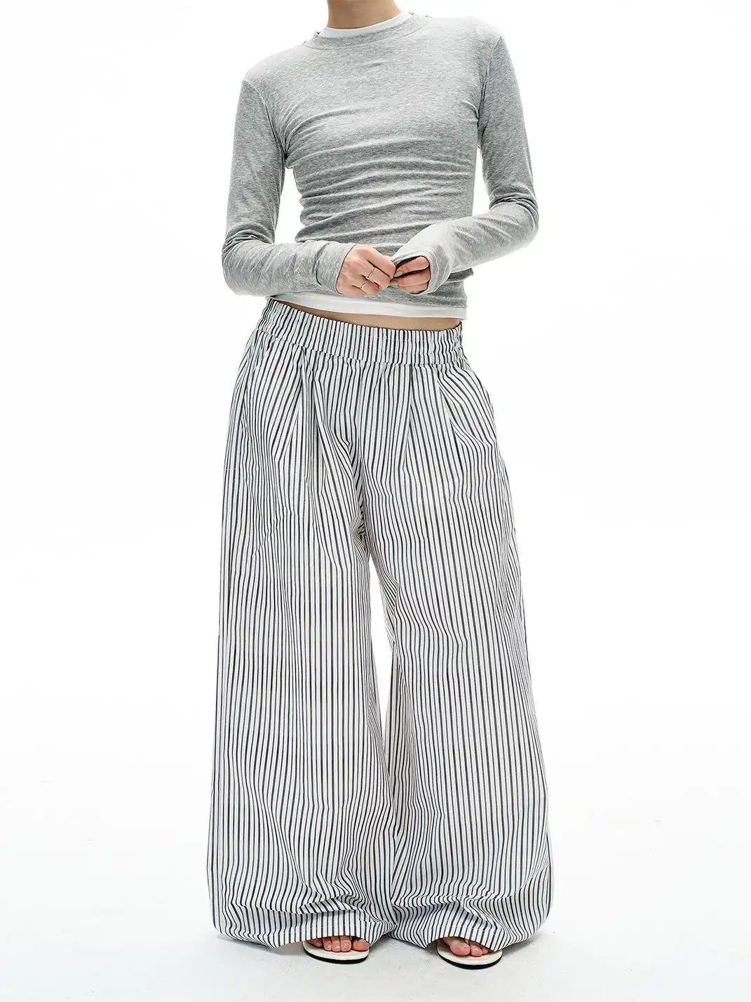 MADWITCH | Striped Elastic Waist Casual Pants