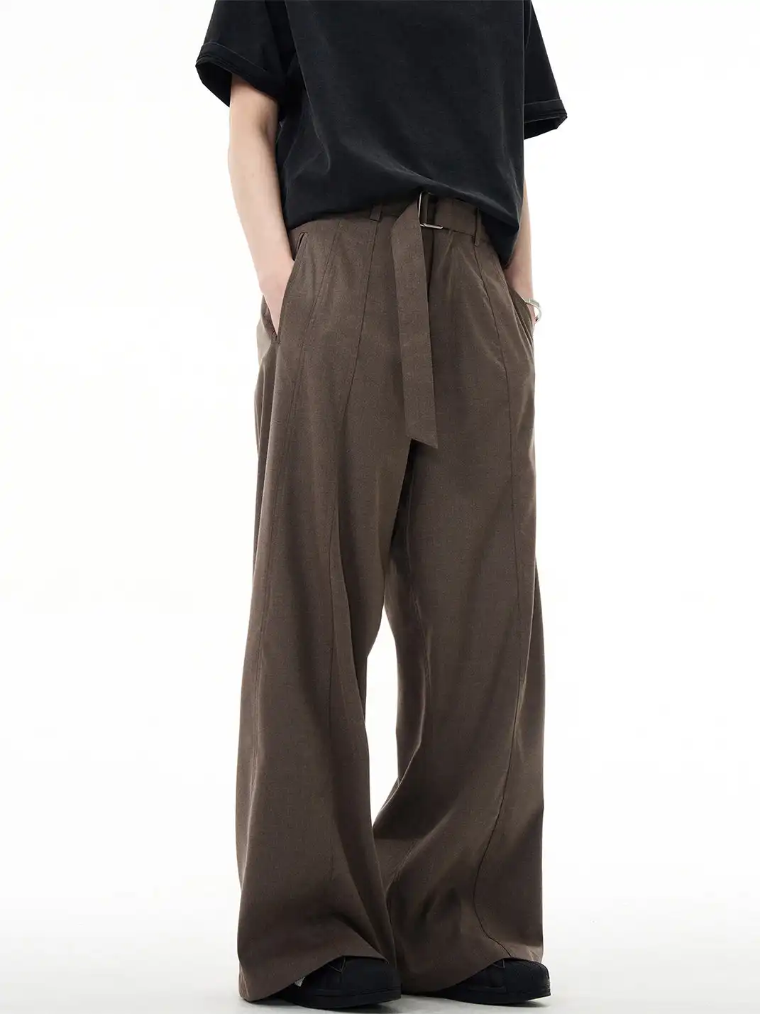 MADWITCH | Curved Seam Belted Wide-Leg Pants