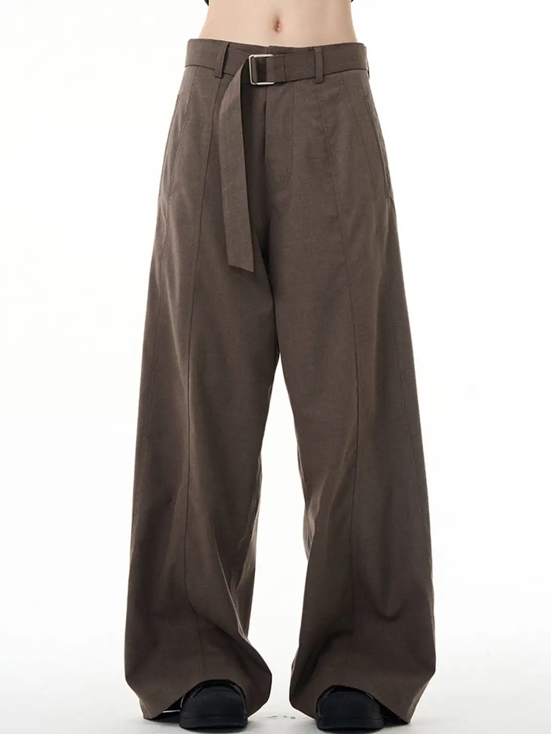 MADWITCH | Curved Seam Belted Wide-Leg Pants