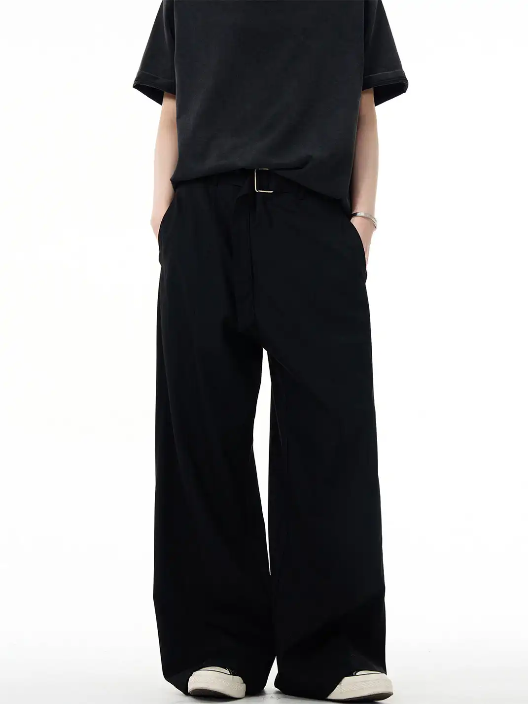 MADWITCH | Curved Seam Belted Wide-Leg Pants