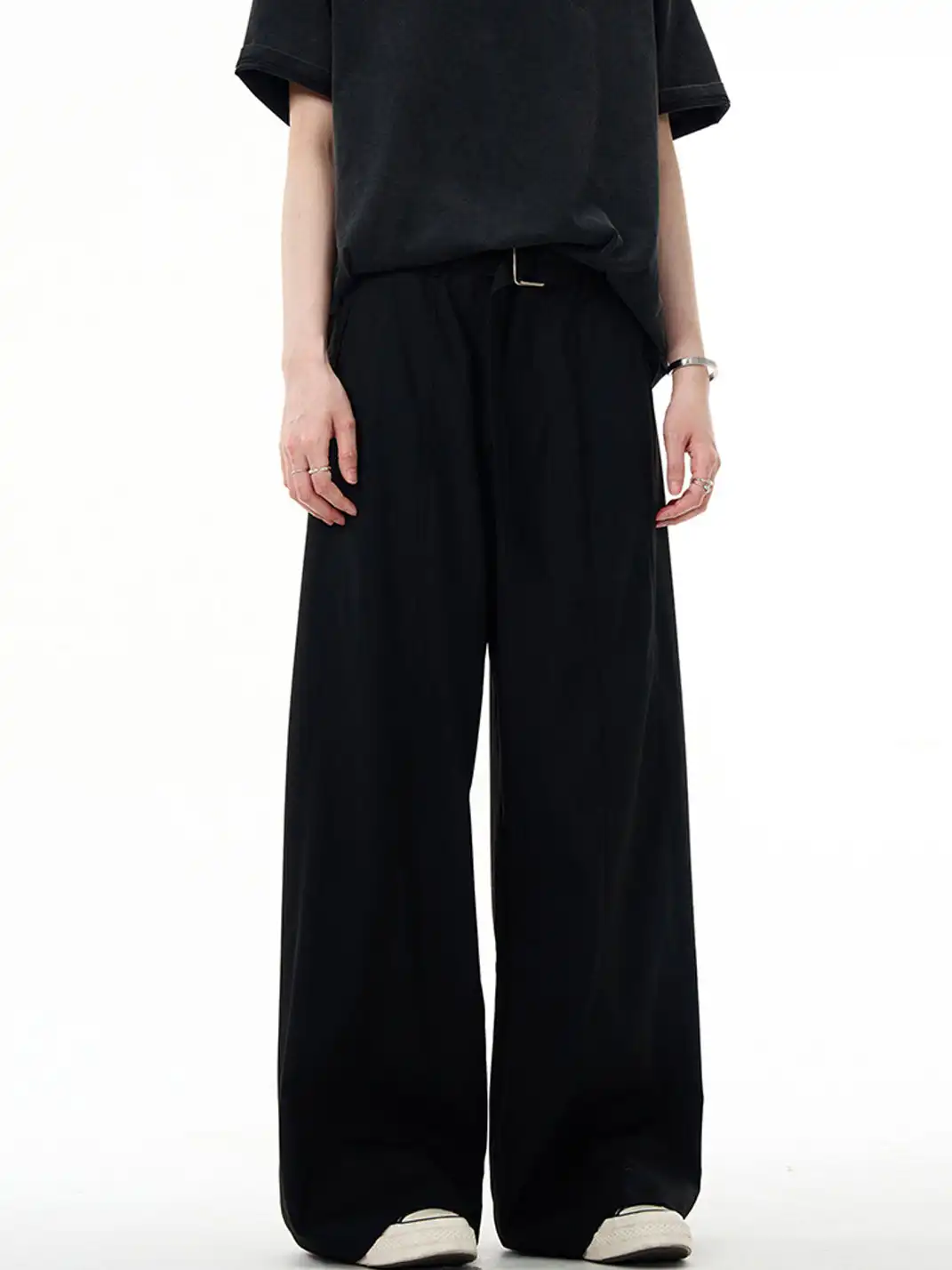 MADWITCH | Curved Seam Belted Wide-Leg Pants