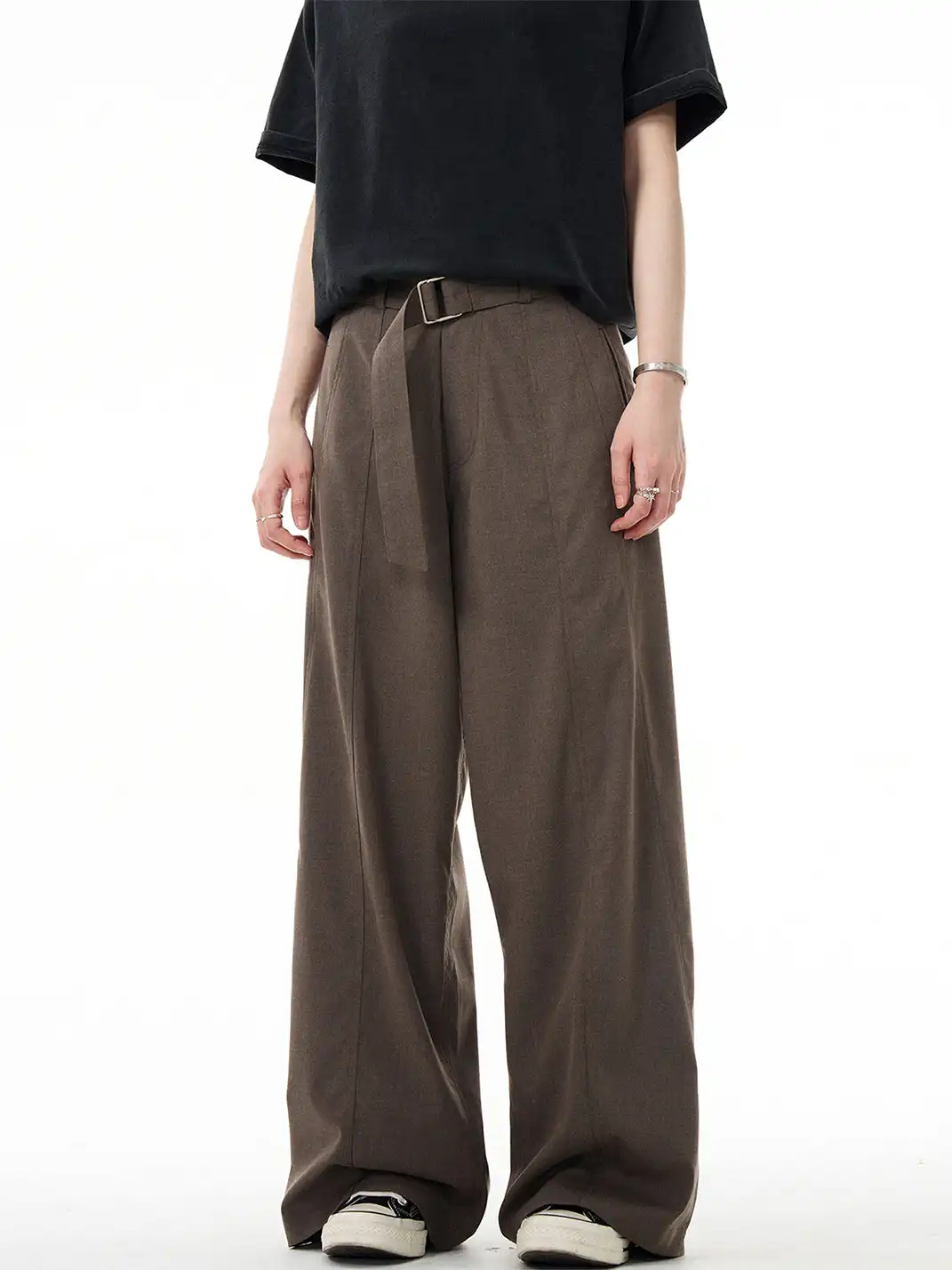MADWITCH | Curved Seam Belted Wide-Leg Pants