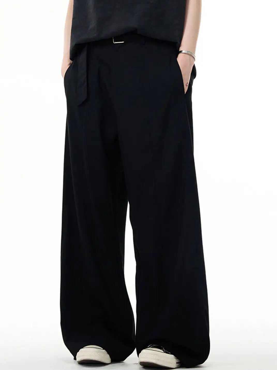 MADWITCH | Curved Seam Belted Wide-Leg Pants