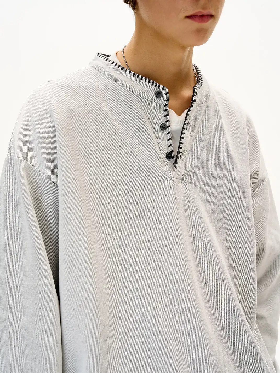 MADWITCH | Hand Stitched Henley Neck Knitted Sweatshirt