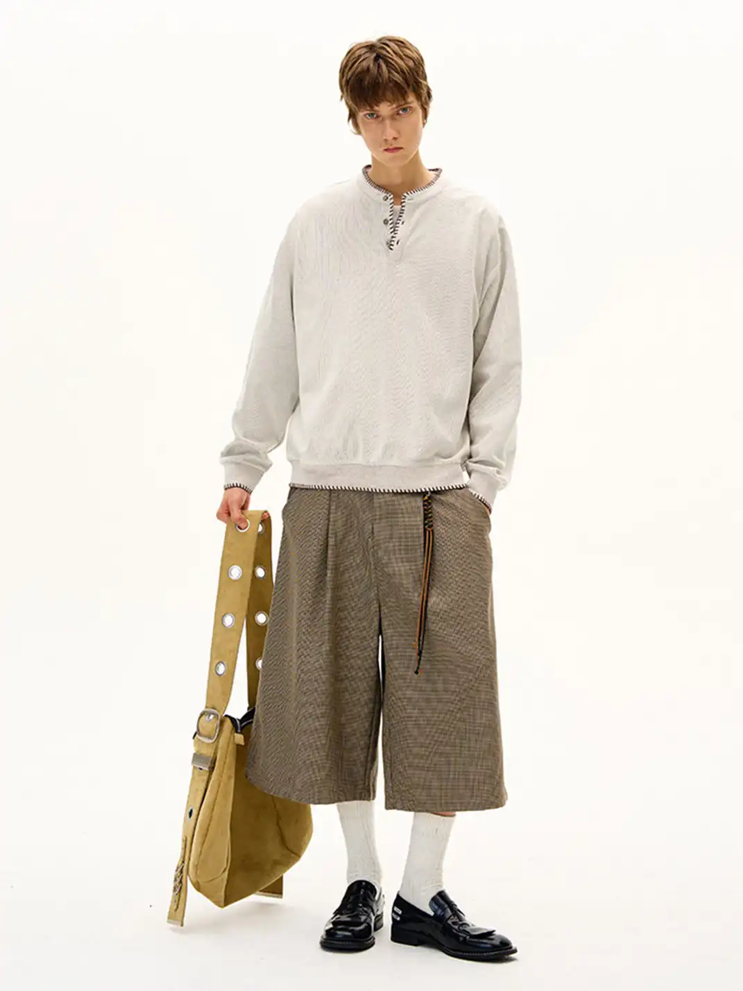 MADWITCH | Hand Stitched Henley Neck Knitted Sweatshirt